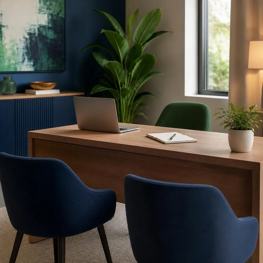 A welcoming Beck Hill Ltd consultation desk with laptop, notepad and chairs.